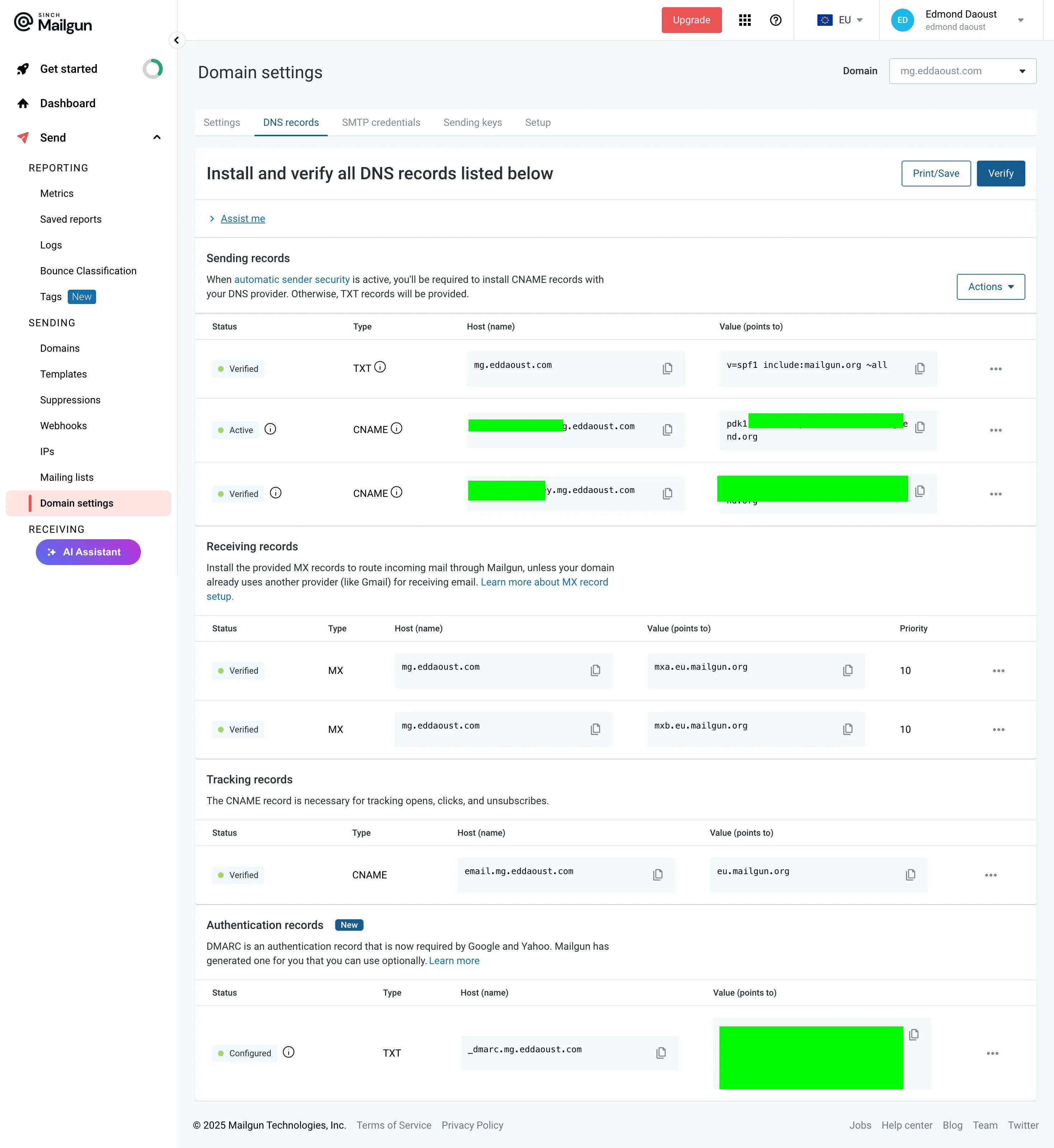 configuration DNS Mailgun